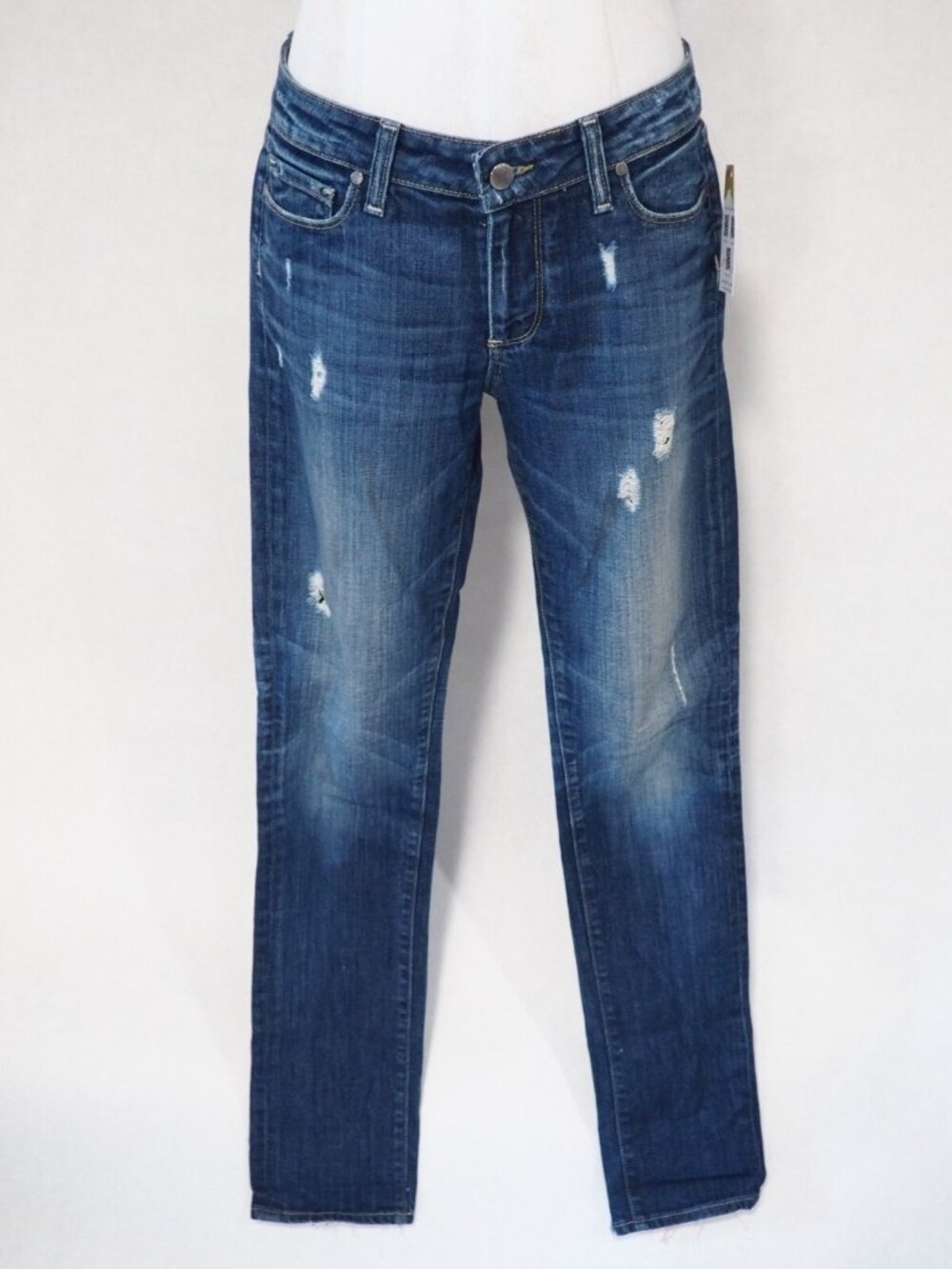 Paige Medium Wash Skyline Distressed Bootcut Jeans, Size 30